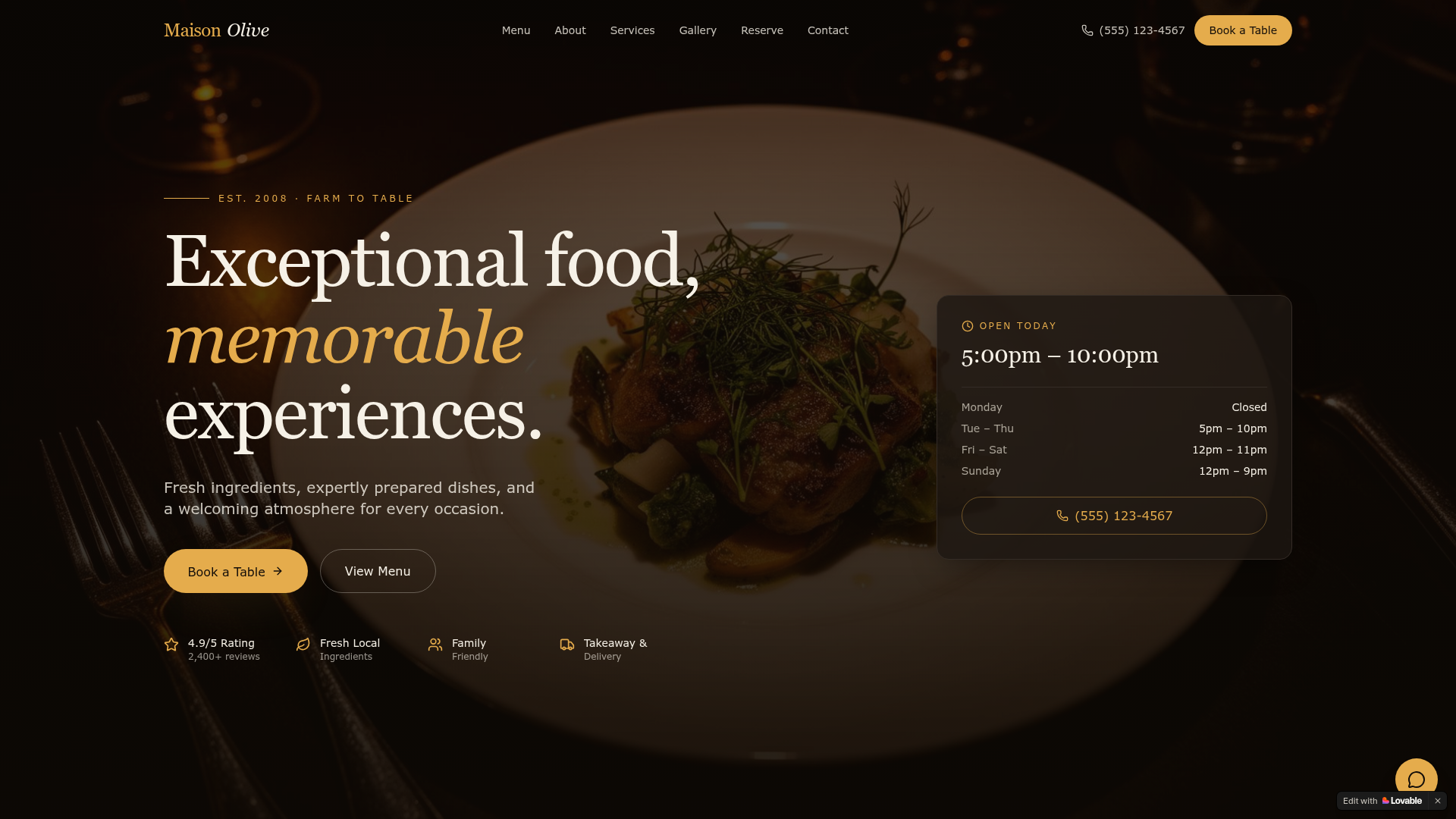 Maison Olive Restaurant website preview